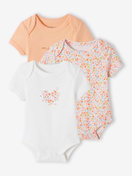 Set of 3 Progressive Bodysuits in Organic Cotton, for Babies rosy apricot 