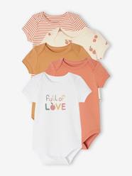 Baby-Bodysuits & Sleepsuits-Pack of 5 Organic Cotton Bodysuits with Cutaway Shoulders, for Babies
