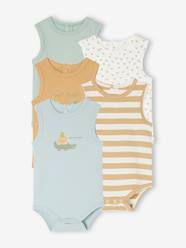 Baby-Bodysuits & Sleepsuits-Pack of 5 Sleeveless Bodysuits in Organic Cotton for Newborn Babies