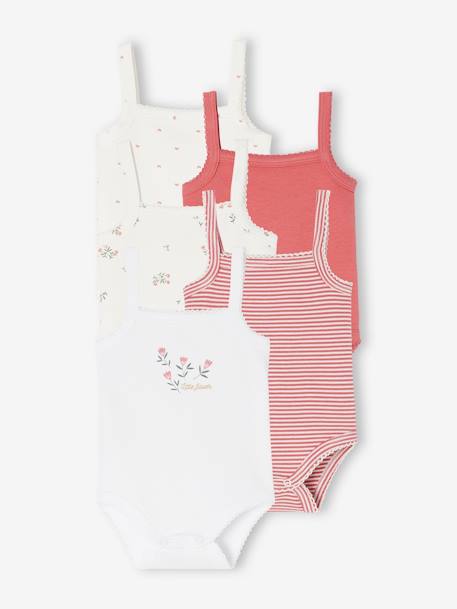 Pack of 5 Organic Cotton Strappy Bodysuits for Newborn Babies old rose 
