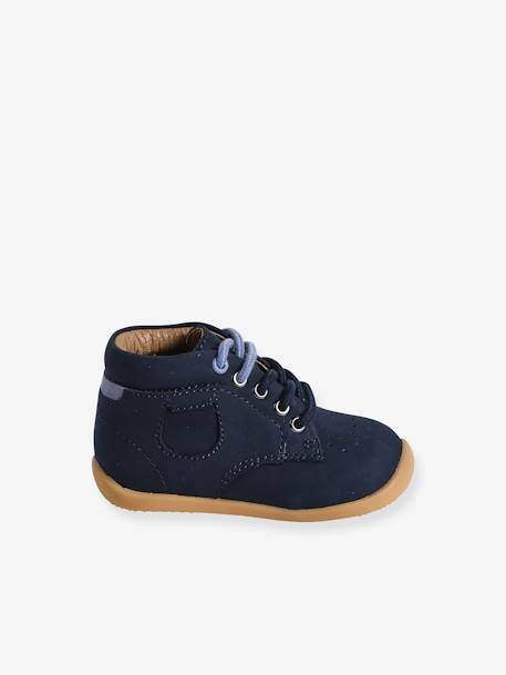 Lace-Up Soft Leather Ankle Boots for Babies, Designed for First Steps navy blue 