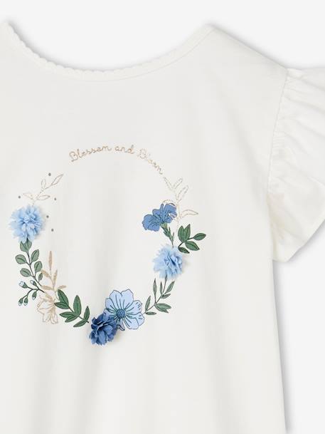 T-Shirt with Floral Wreath in Relief & Glitter for Girls ecru 