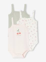 Baby-Bodysuits & Sleepsuits-Pack of 3 Cherries Bodysuits in  Organic Cotton with Fine Straps for Babies