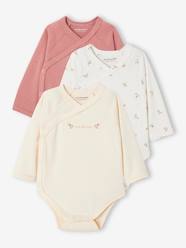 Baby-Bodysuits & Sleepsuits-Pack of 3 Assorted "Joli Coeur" Bodysuits in Organic Cotton for Newborns
