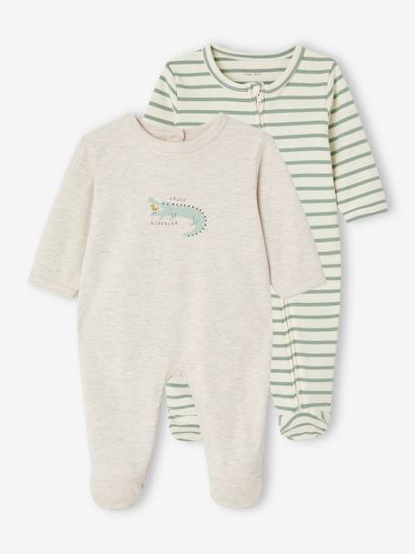 Pack of 2 Sleepsuits in Interlock Fabric for Babies sage green 