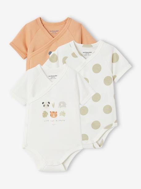 Set of 3 Bodysuits in Organic Cotton, for Newborn Babies peach 