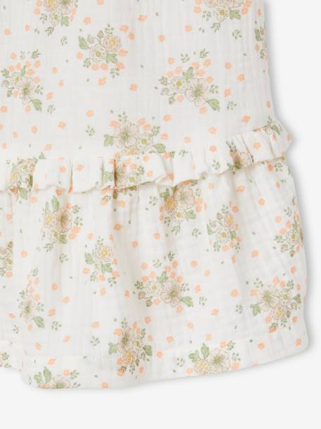 Midi Strappy Dress in Cotton Gauze, Broderie Anglaise Detail, for Girls printed pink 