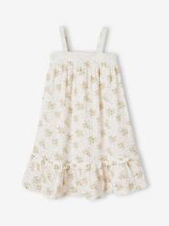 Girls-Midi Strappy Dress in Cotton Gauze, Broderie Anglaise Detail, for Girls