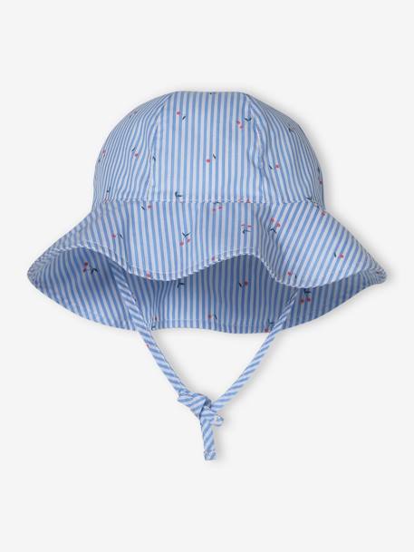 Striped Hat with Cherry Print for Baby Girls sky blue 
