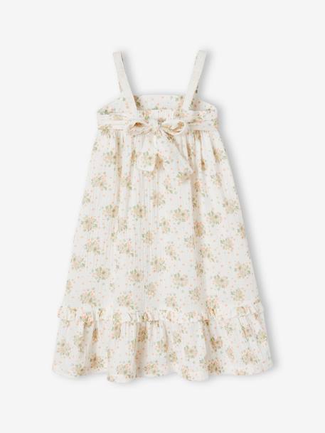 Midi Strappy Dress in Cotton Gauze, Broderie Anglaise Detail, for Girls printed pink 