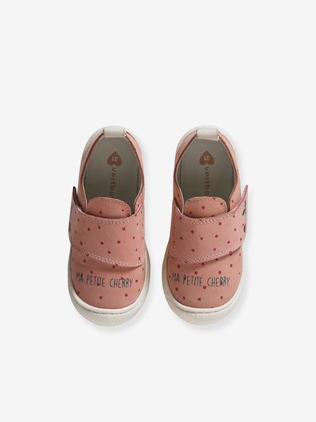 Indoor Shoes in Smooth Leather with Hook-&-Loop Strap, for Babies printed pink+rose 