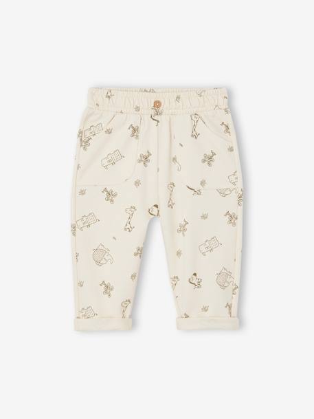 Printed Fleece Trousers for Babies ecru+khaki 