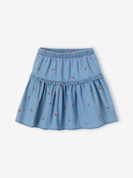 Light Denim Skirt with Embroidered Cherries, for Girls stone 