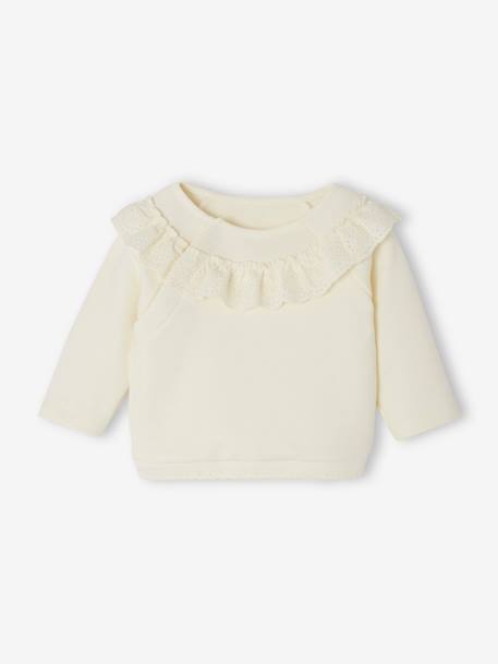 Sweatshirt with Broderie Anglaise Ruffle for Newborn Babies ecru 