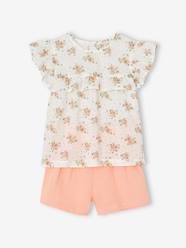 Girls-Shorts-Occasion Wear Outfit: Blouse with Ruffles & Shorts in Cotton Gauze, for Girls