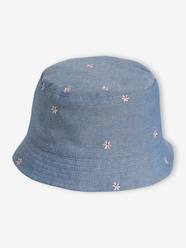 Denim Bucket Hat with Embroidered Flowers, for Baby Girls