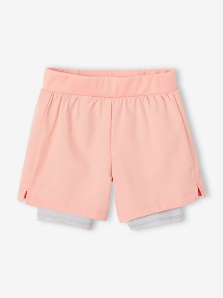 2-in-1 Sports Shorts in Techno Fabric, for Girls coral 