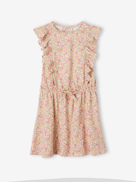 Printed Dress with Ruffles for Girls GREEN DARK ALL OVER PRINTED+rose 