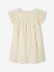 -Cotton Gauze Dress with Embroidered Flowers, for Girls