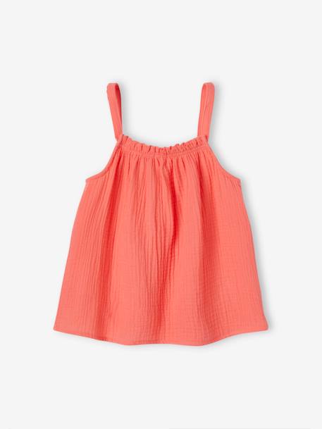 Strappy Blouse in Cotton Gauze, for Girls ecru+fluorescent coral+printed white+sandy beige 