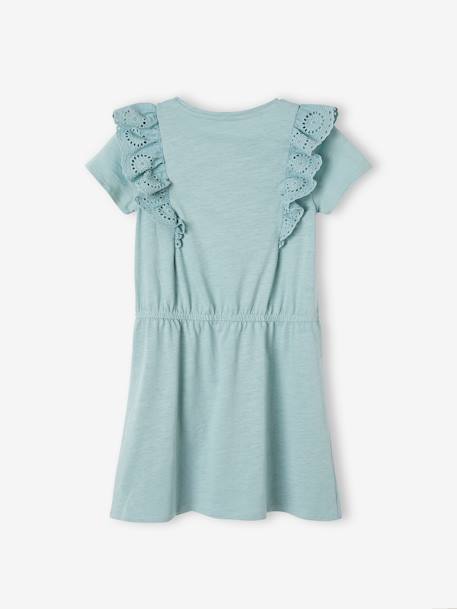 Ruffled Dress in Broderie Anglaise, for Girls grey green+navy blue+pale yellow 