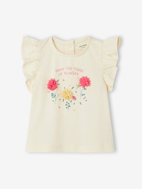 T-Shirt with Flowers in Relief, for Babies ecru+Light Pink 