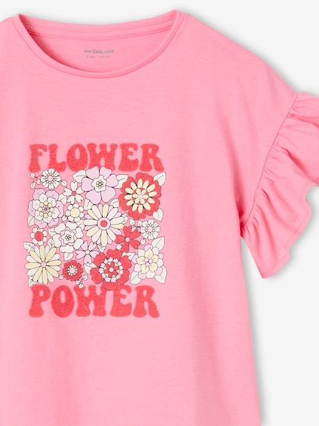 T-Shirt with Ruffled Sleeves, 'Flower Power' for Girls sweet pink 