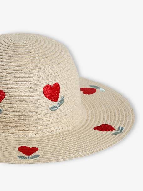 Capeline Style Hat in Straw-Effect with Hearts for Girls wood 