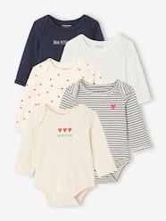 Baby-Bodysuits & Sleepsuits-Pack of 5 Long Sleeve Bodysuits in Organic Cotton with Cutaway Shoulders for Babies