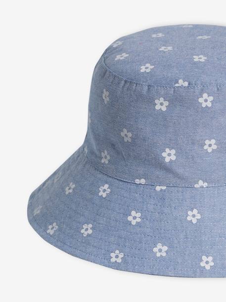 Floral Capeline-Style Bucket Hat in Denim for Girls denim blue 
