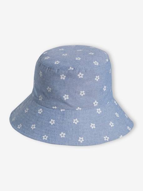 Floral Capeline-Style Bucket Hat in Denim for Girls denim blue 