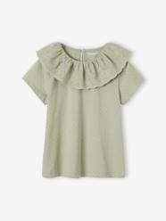 Girls-Top with Frilled Collar in Broderie Anglaise for Girls