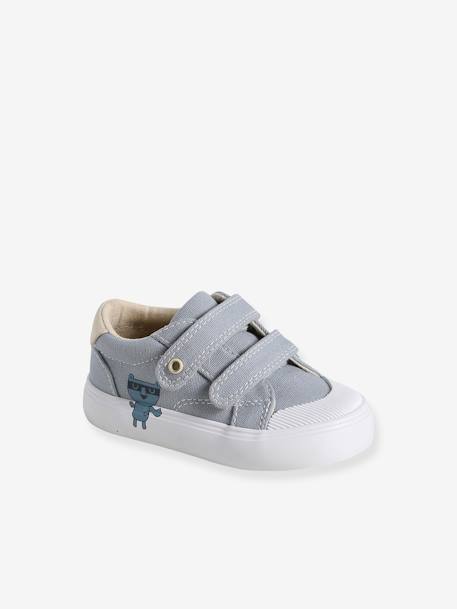 Fabric Trainers with Hook-&-Loop Straps pale blue+printed beige 