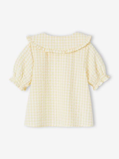 Gingham Blouse with Wide Ruffled Collar for Girls pale yellow 