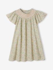 Girls-Dresses-Floral Smocked Dress with Butterfly Sleeves, for Girls