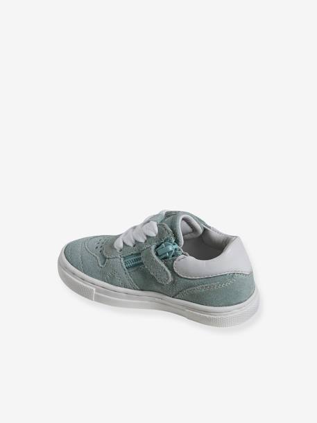 Leather Trainers with Laces & Zip, for Babies turquoise 