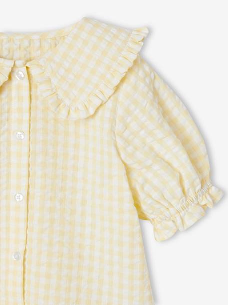 Gingham Blouse with Wide Ruffled Collar for Girls pale yellow 