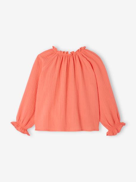 Wide Cotton Gauze Blouse for Girls coral 