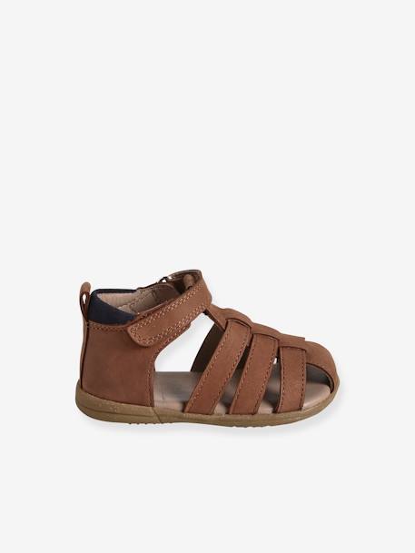 Leather Sandals for Baby Boys, Designed for First Steps brown+navy blue 