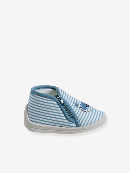 Zipped Slippers in Canvas for Babies striped blue 