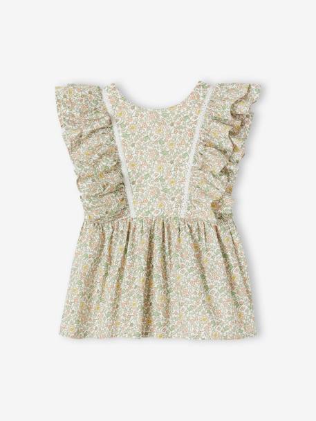Occasion Wear Ruffled Blouse with Floral Print for Girls vanilla 