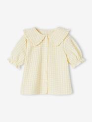 Gingham Blouse with Wide Ruffled Collar for Girls
