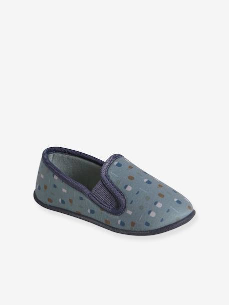 Elasticated Slippers in Canvas for Children marl grey+printed blue 