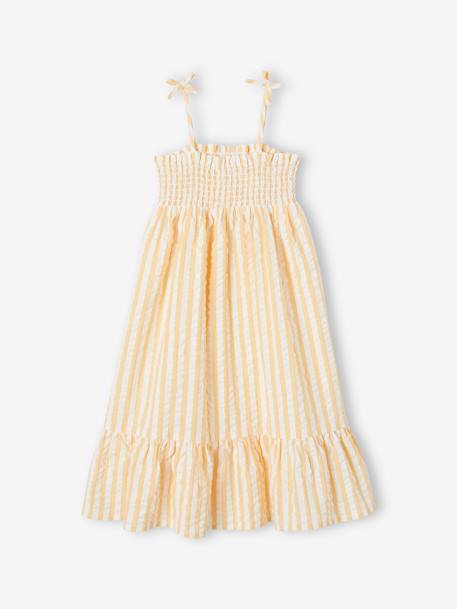 Smocked Striped Dress in Seersucker for Girls striped yellow 