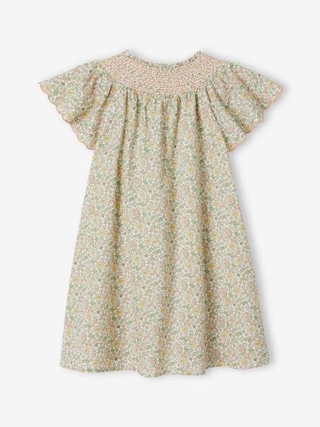 Floral Smocked Dress with Butterfly Sleeves, for Girls vanilla 