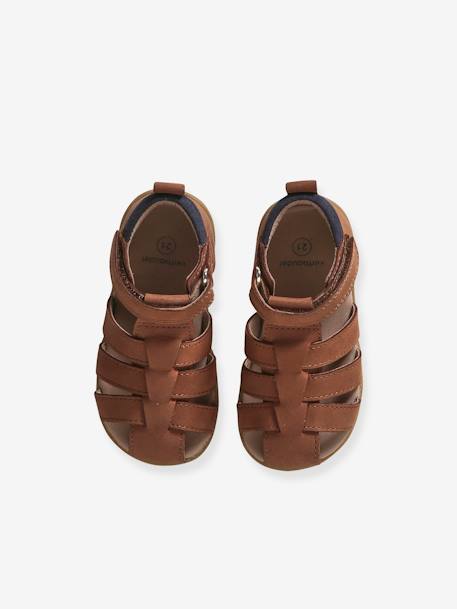 Leather Sandals for Baby Boys, Designed for First Steps brown+navy blue+sandy beige 