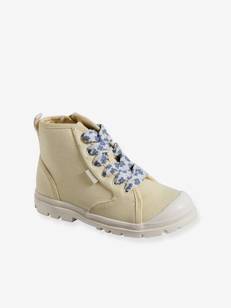 High Top Fabric Trainers, Lug Soles, for Girls pale yellow 