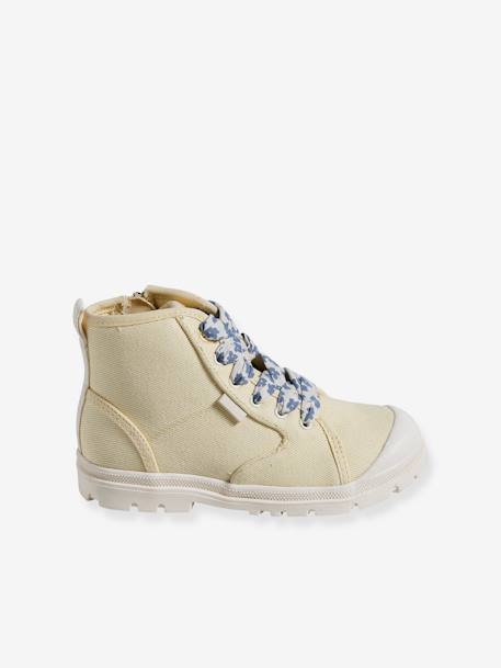 High Top Fabric Trainers, Lug Soles, for Girls pale yellow 