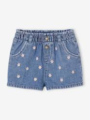 Denim Shorts with Embroidered Daisies, for Babies