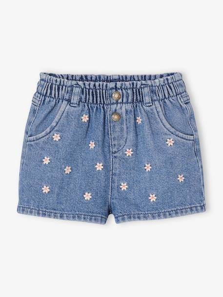 Denim Shorts with Embroidered Daisies, for Babies stone 